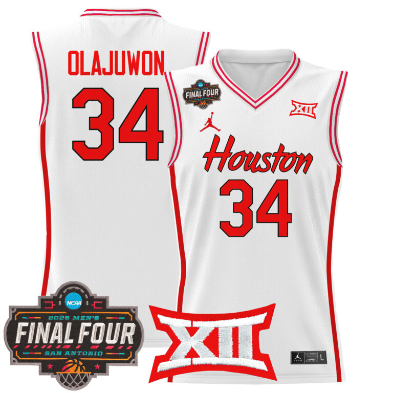 Men Houston Cougars #34 Olajuwon white 2025 Final Four Patch NCAA Jersey style 2